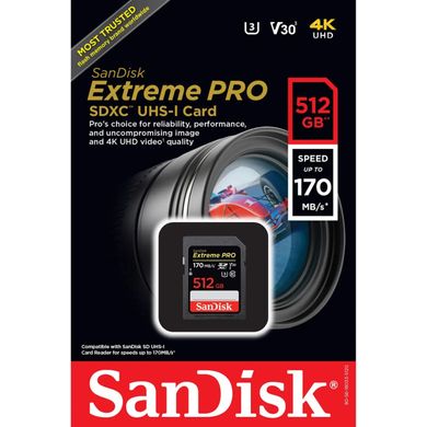 Карта пам'яті SanDisk 512GB SDXC UHS-I U3 Extreme Pro (SDSDXXY-512G-GN4IN)